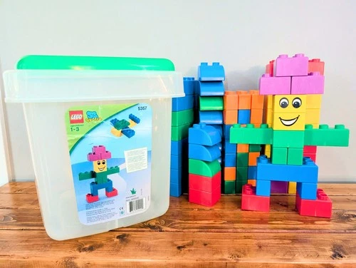 LEGO Vintage Duplo Large Quatro Bucket Set 5357 - 73 Pieces Bricks Bucket w Lid