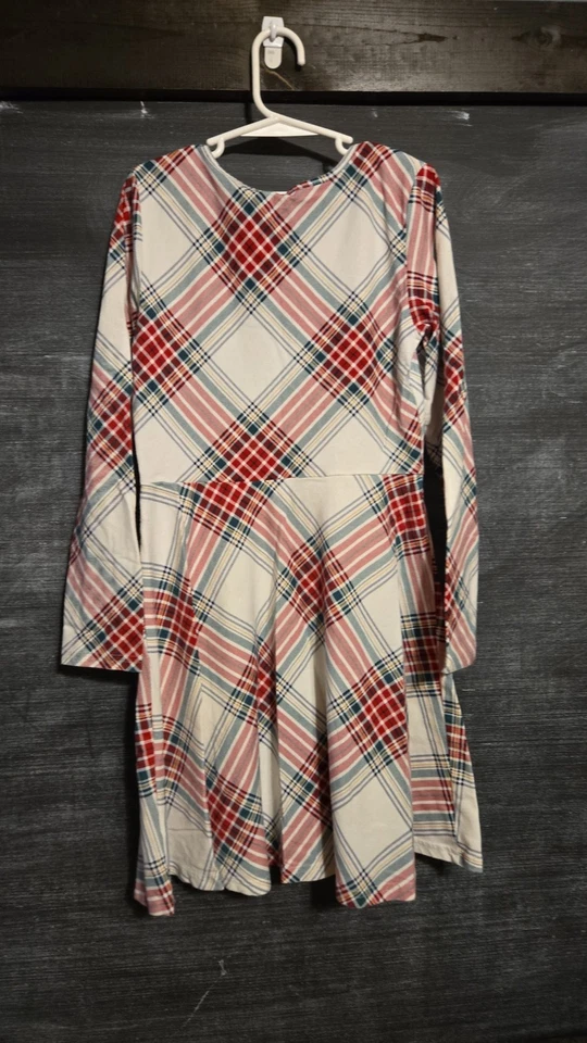 VESTIDO DE NAVIDAD LUGAR NIÑAS BLANCO LS CON CUELLO REDONDO A CUADROS ROJO/VERDE/DORADO -10/12 Foto 3 de 3