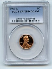 1991 S 1C Lincoln Cent Proof PCGS PR70DCAM