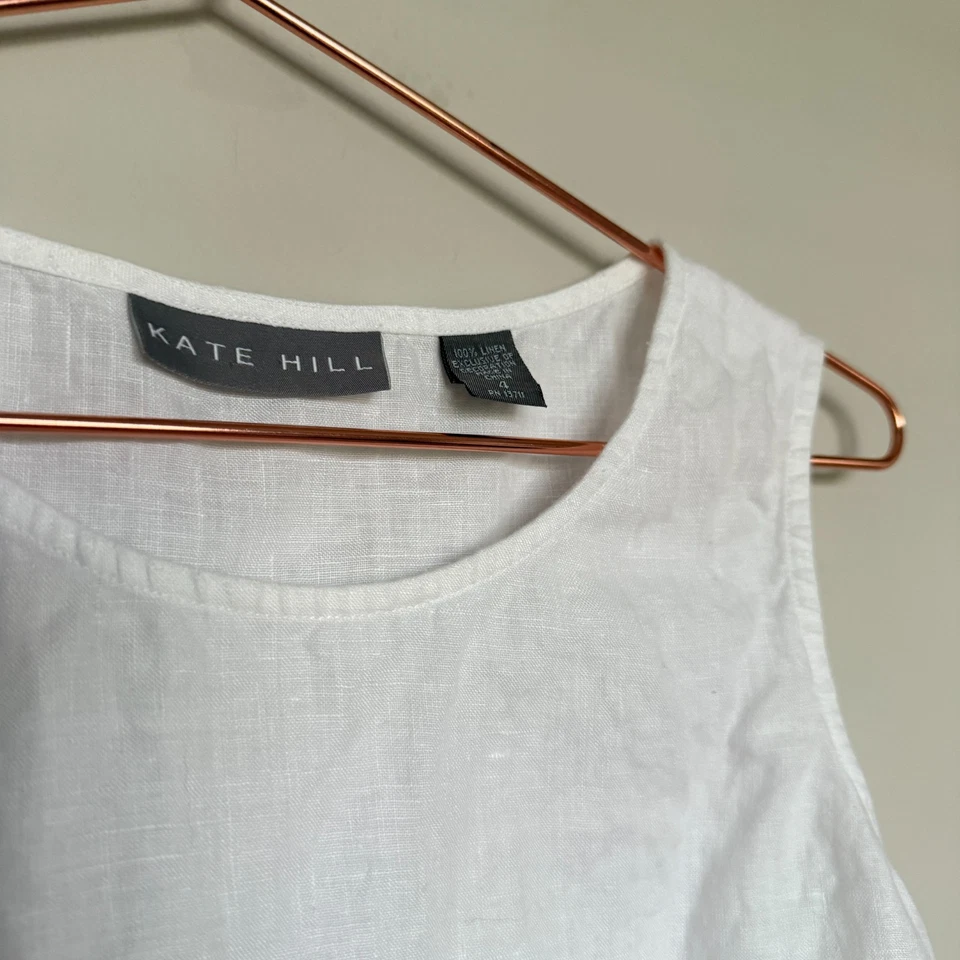 Kate Hill Tank Womens Linen Top 4 Lace Side Zip Lightweight Whimsy Lagom Cottage - Image 3 of 4