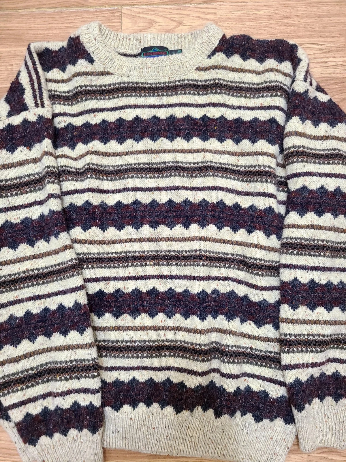 Vintage Etchings Knit Wool Blend Grandpacore Fisherman Sweater Men's Size L