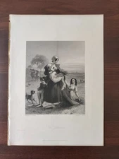 ANTIQUE ORIGINAL B/W ENGR.-FINDEN'S TABLEAUX -THE GLEANER-1846