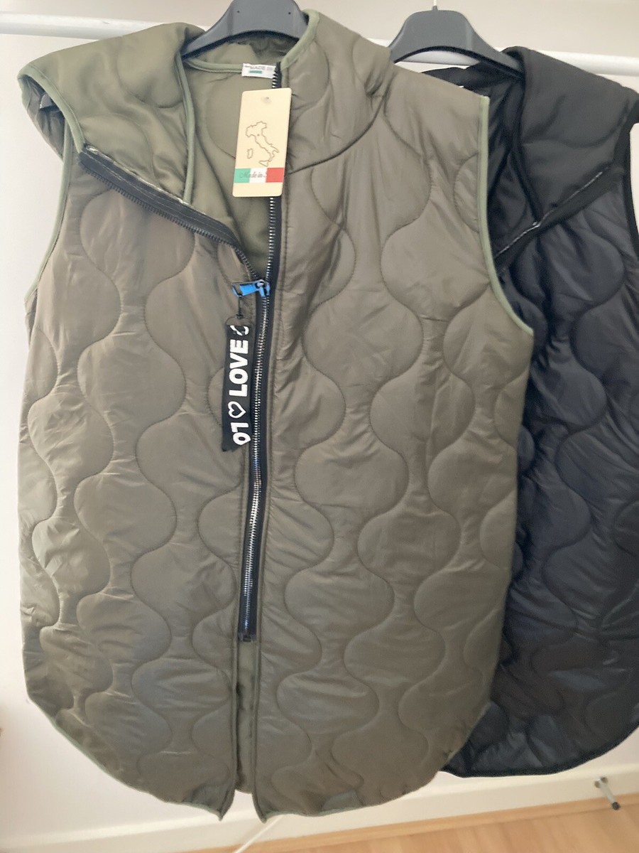 NEW Made in Italy BLACK KHAKI QUILTED GILET BODY WARMER JACKET