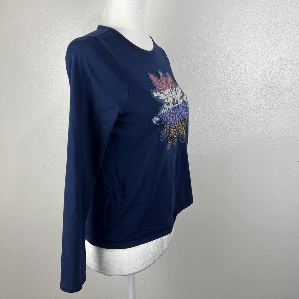 Camisa Lands' End Manga Larga Juvenil Grande Azul Lentejuelas Copo de Nieve Reversible Abatible Foto 4 de 4