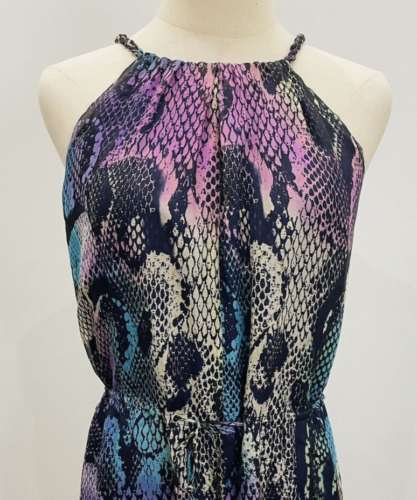 Bariano Black Silk Animal Print Maxi Dress Size 6 Party Wedding Holiday