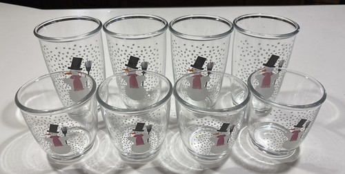 Bodum France Snowman Drinking Glasses 4/12oz & 4/8oz -New