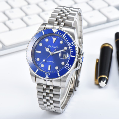 40mm Parnis Blue Dial Miyota Automatic Men's Mechanical Watch