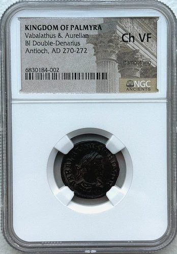 KINGDOM OF PALMYRA - VABALATHUS & AURELIAN BI DBL DENARIUS NGC CH VF - FREE SHIP