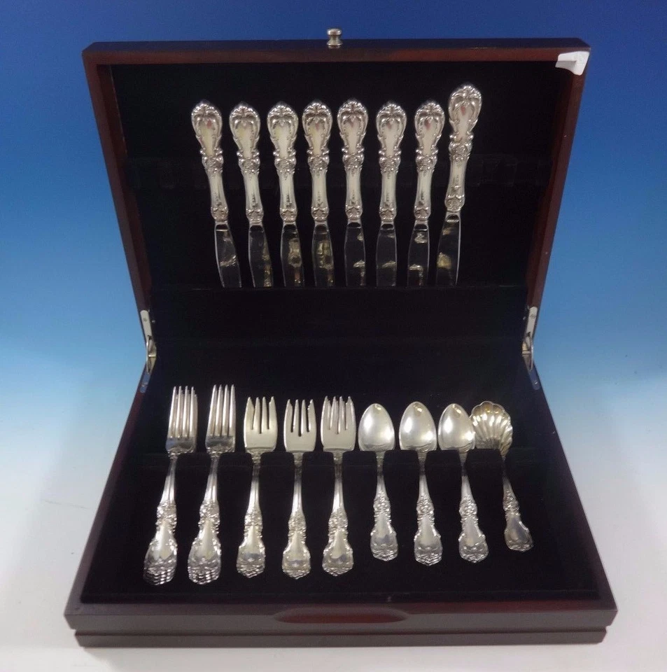 Conjunto de Talheres de Prata Esterlina Burgundy by Reed & Barton Para 8 Serviço 33 Peças - Imagem 3 de 4