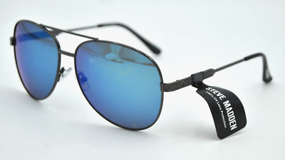 Steve Madden gun metal aviator sunglasses blue mirror 100% UV 