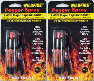 2 PACK Key Chain Wildfire Pepper Spray 1/2 oz  Police+Civilian Security Use,,