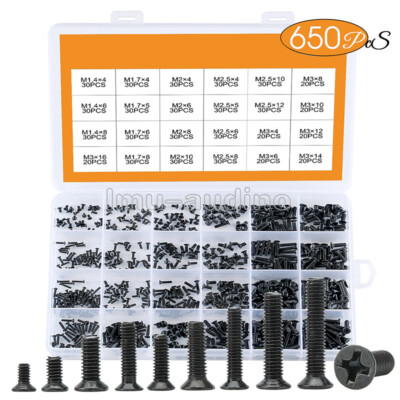 720pcs countersunk flat head phillips mini screw set m1.4 m1.7 m2 m2.5 m3 carbon