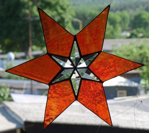 Bleiverglasung Fensterbild Facetten- Stern mit Kathedralglas 36cm inTiffany      - Bild 12 von 12