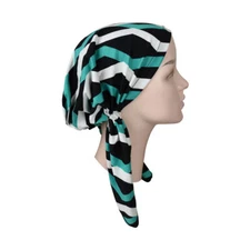 Pretied Bandana Teal Geometric Headscarf Chemo Modest Women Head Cover