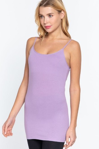 Women's Long Cami Built-In Shelf Bra Adjustable Spaghetti Strap Tank Top - Picture 115 of 217