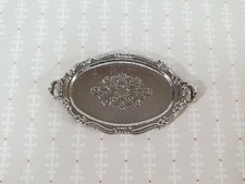 Dollhouse Oval Silver Tray Platter With Handles Large 1:12 Scale Miniature