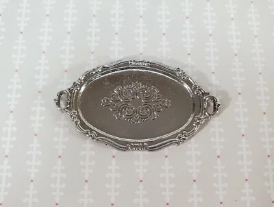 Dollhouse Oval Silver Tray Platter with Handles Large 1:12 Scale Miniature - Image 1 of 4