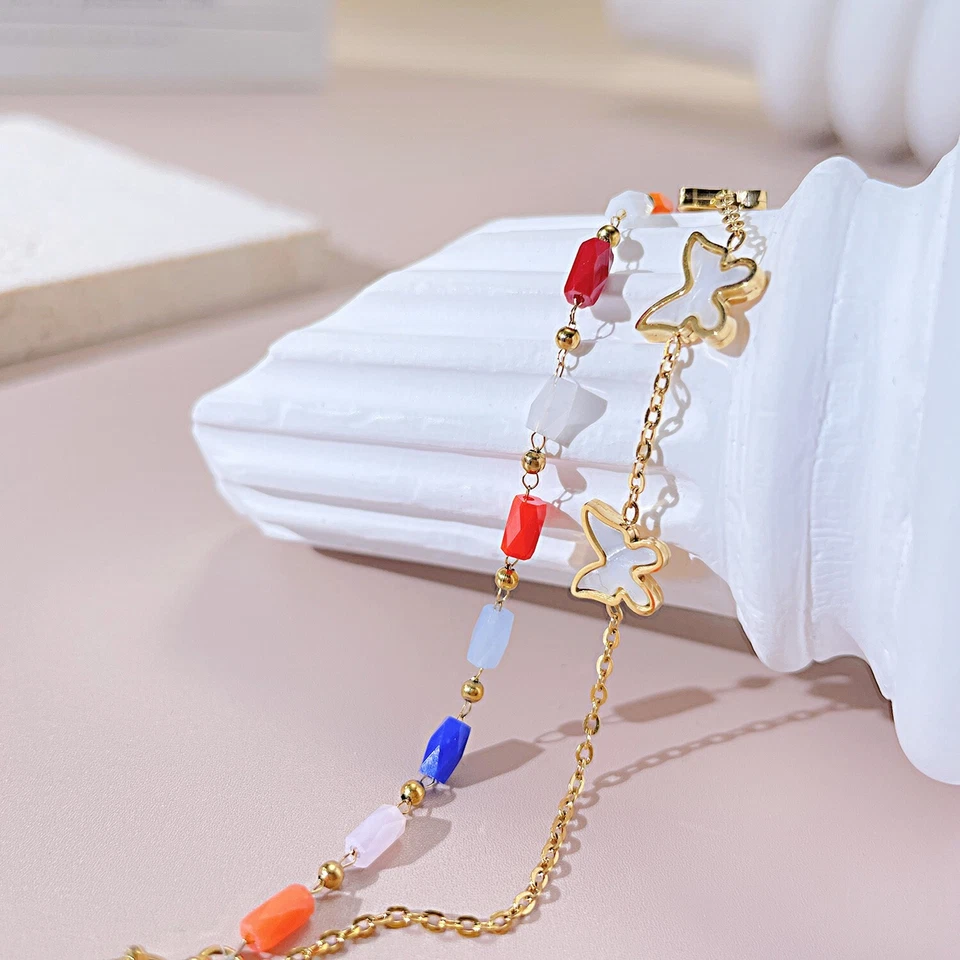 Doppelarmband Schmetterling mit Perlmutt Edelstahl Bunt Damen Mädchen Armband - Bild 4 von 4