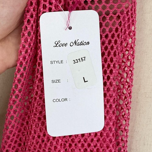 NWT Love Nation Hot Pink Net Short Sleeve Maxi Dress Swim Cover-Up Large B27 - Picture 5 of 5