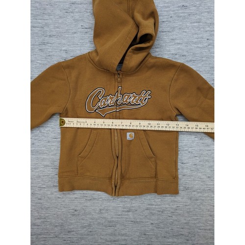 Carhartt Full Zip Hoodie Sweatshirt Brown Carhartt Logo Pocket Front Size 4T - Picture 7 of 11