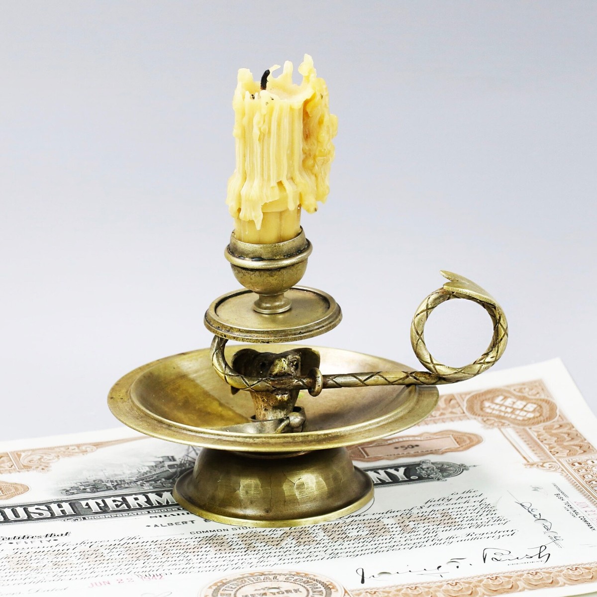Antique late Victorian era brass Chamber stick candle holder