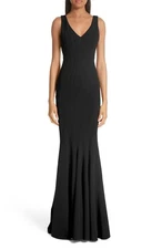 ZAC POSEN Black Seamed Ronnie Stretch Twill Knit Mermaid Bodycon Maxi Gown 12 US
