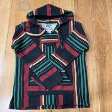 Original Senor Lopez Hoodie Medium Woven Baja Pullover Poncho Multi Stripe