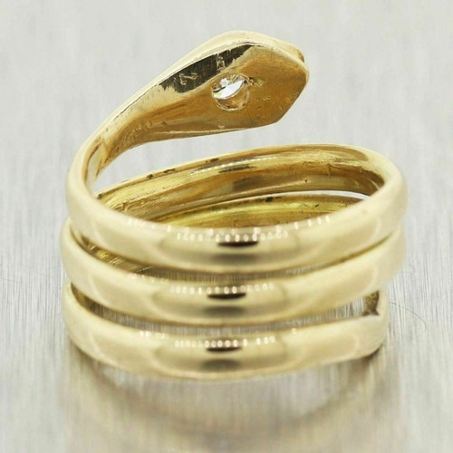 Vintage 0.50Ct Round Cut Lab Created Diamond Snake Ring 14k Yellow Gold Finish - Picture 3 of 6
