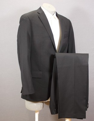 Apt. 9 2 Piece Suit Black Striped 2 Btn Wool 42R Flat Fronts 35'' Waist