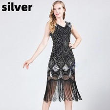 Ladies Vintage Style Fringe Sequin Dress Bling Party Dance Sleeveless V-neck New