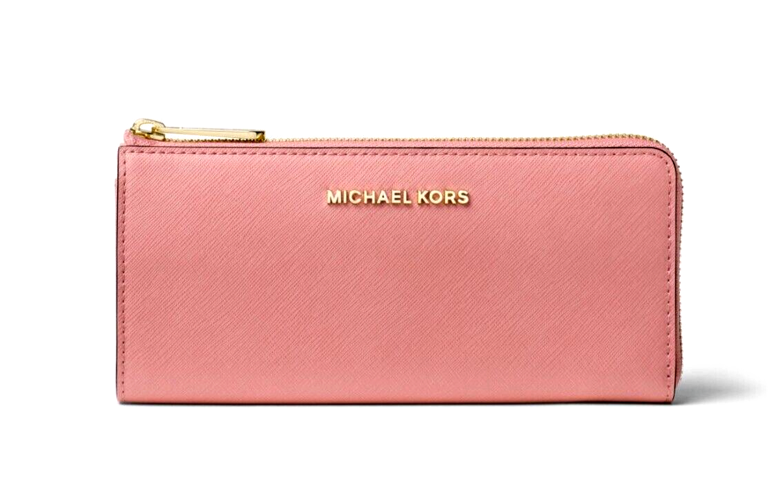 New Michael Kors Jet Set Travel Large Leather Quarter-Zip Wallet