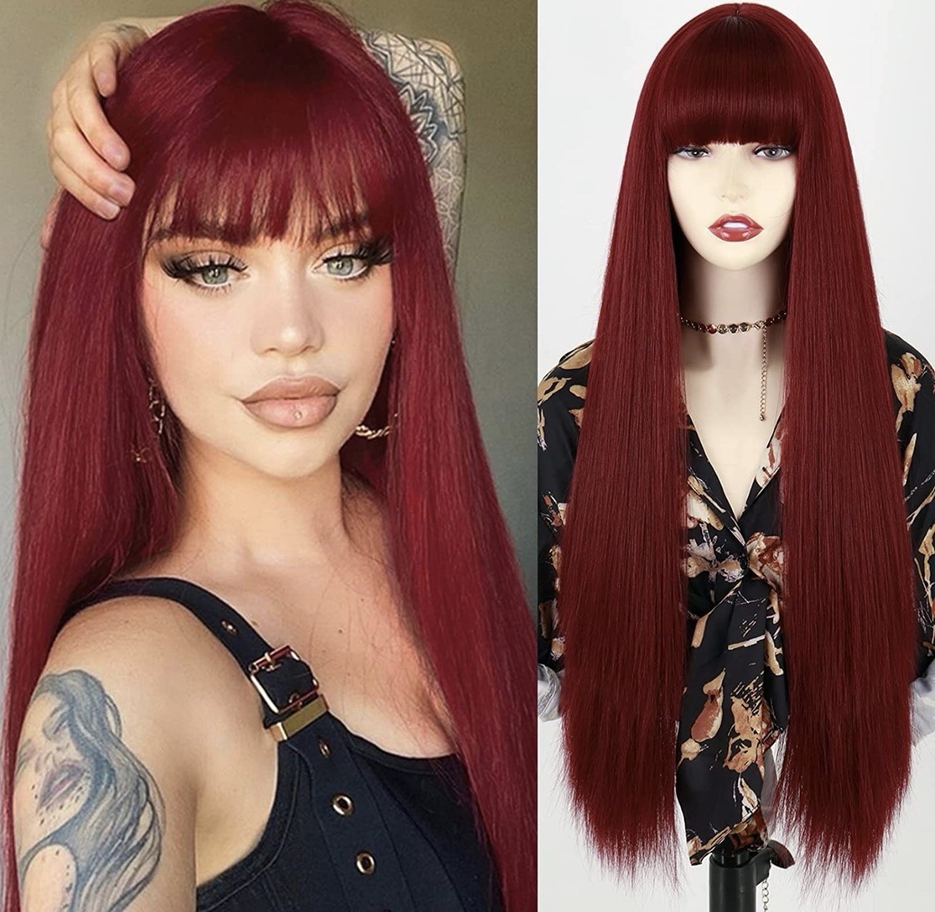 Perruque Synthétique Rouge Longue Lisse pour Changer de Coiffure sans Coloration