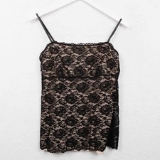 VTG Y2K Black Lace Spaghetti Strap Babydoll Cami Tank Top Whimsigoth Fairy Sz M