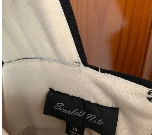 Vestido de cóctel con inserciones de encaje negro y nude para mujer talla 10 - Imagen 6 de 7