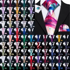 Wedding Formal Casual Mens Tie Hankie Cufflinks Set Paisley Floral Striped