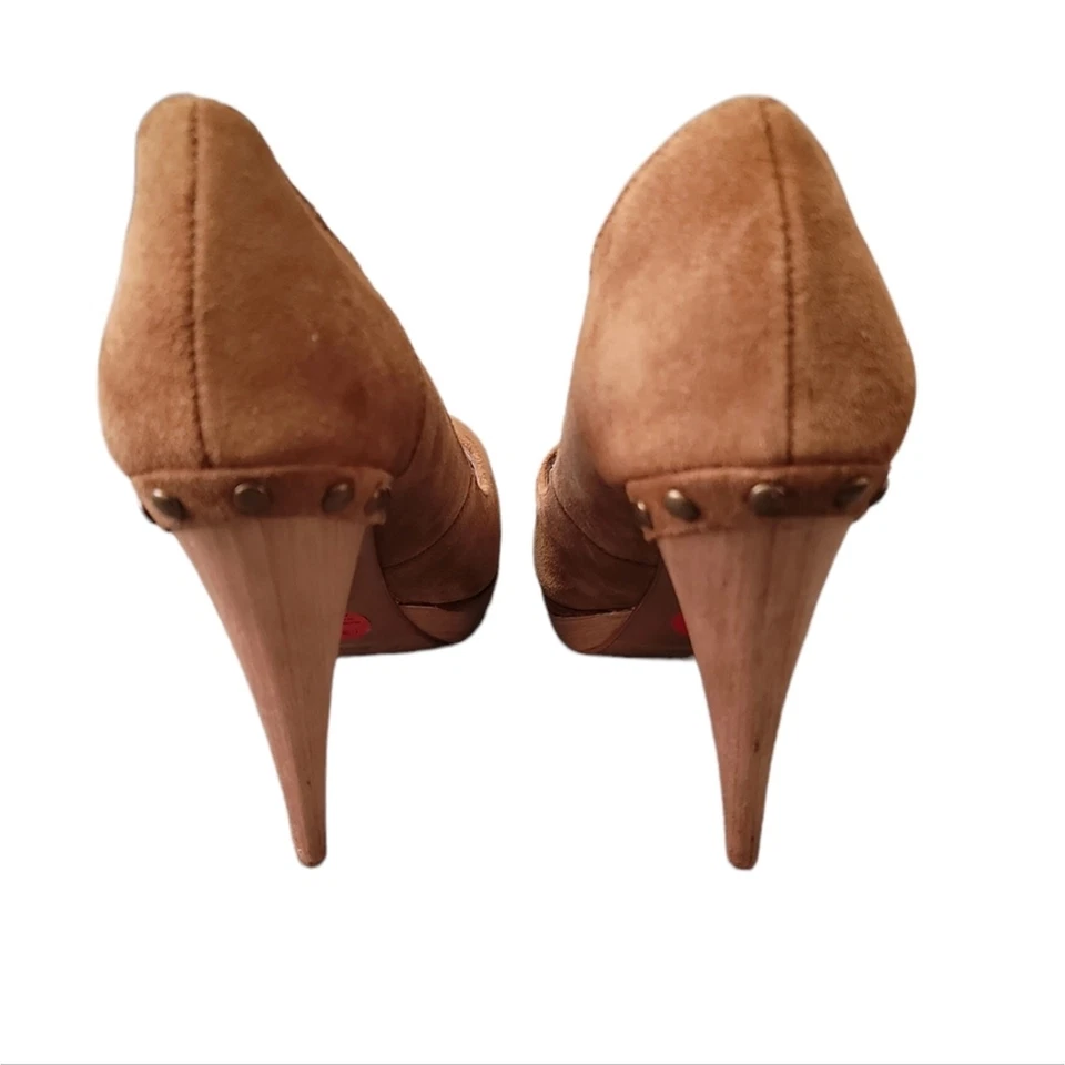 Tacones de aguja Peep-Toe plataforma gamuza marrón colección Zara talla 39 (8) Foto 3 de 4