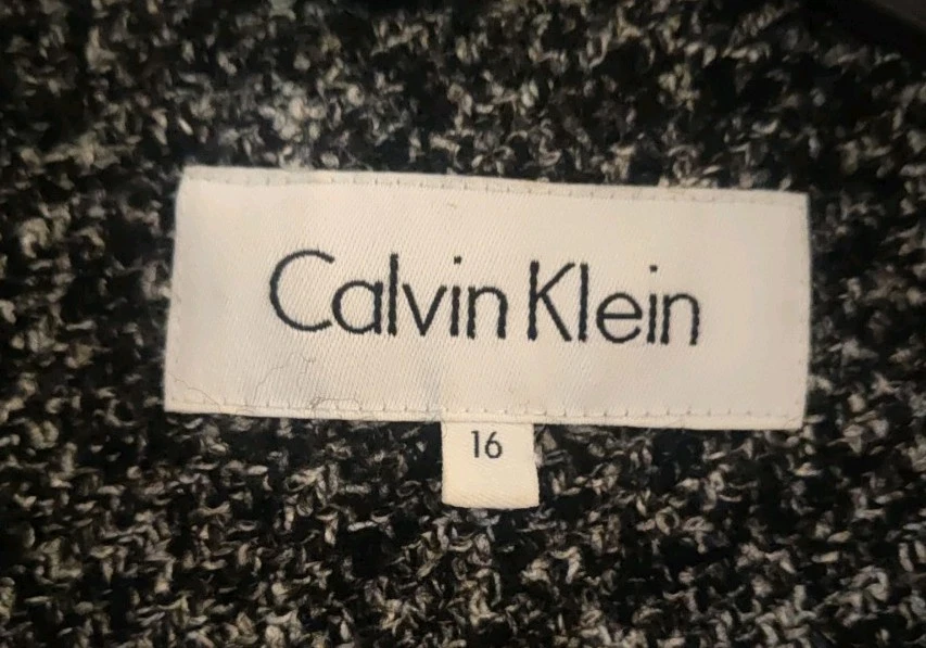 Abrigo Calvin Klein Espiga Doble Pecho Mezcla Lana Cinturón Tweed Guisante Talla 16 Foto 2 de 4