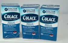LOT OF 3 Colace Regular Strength Stool Softener - 100 mg - 30 Capsules EXP 2026+