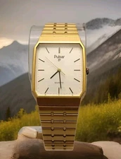 Vintage Pulsar by Seiko  V321-5009 Tank Watch Gold Tone  New Battery 