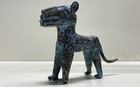 Unsigned Vintage Modernist Jaguar Bronze Sculpture Spotted Feline Statue 9x7 — photo 1