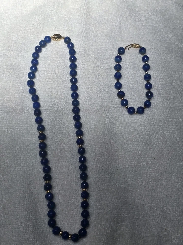 Lapislazuli Collar 14k 19inches Yellow Gold & Bracelet 14k 8In - Image 2 of 4