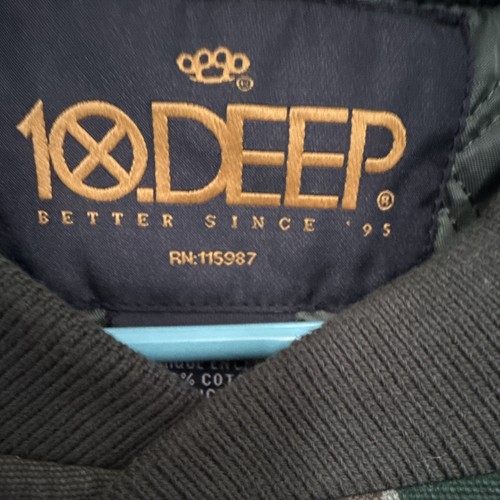 10.Deep Men’s Green Black Brown Camo Snap-Front Varsity Jacket Insulated 2TG