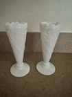 2 Vintage L E  Smith Milk Glass Stars & Beads Footed Vases