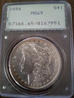 1886 Philadelphia Morgan Silver Dollar PCGS MS 65 Old Rattler Holder.