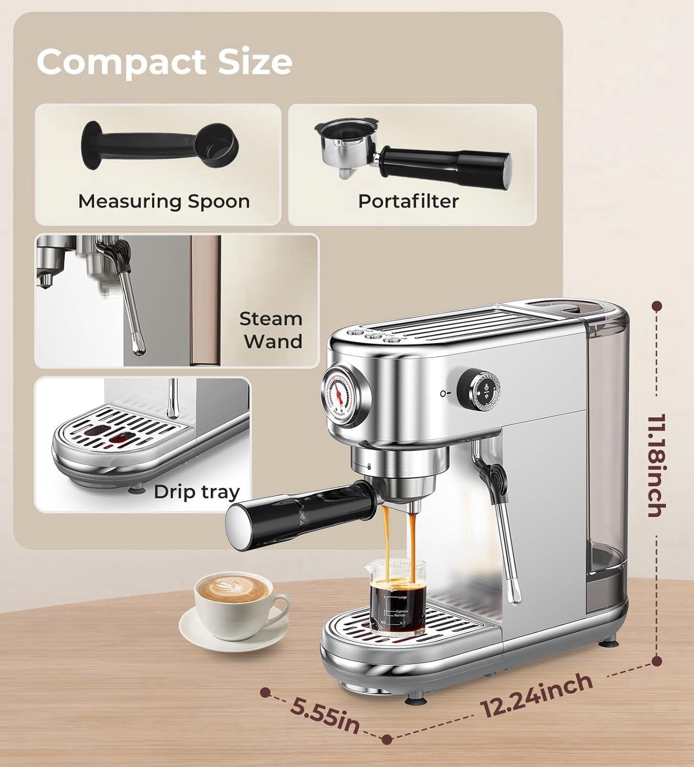 Espresso Machine with Milk Frother, 20 Bar High Pressure Professional Espresso M
