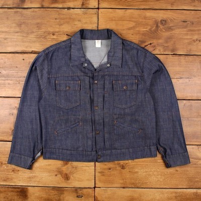 Vintage Sears Workwear Jacke L 70er Rehbock Plissee jeansblau