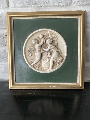 Vintage Neoclassical Figurative Art Theme Painted Gilt Gesso Plaster Rome Italy