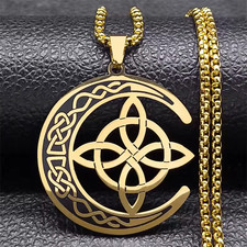 No Custom Fee Crescent Celtic Irish Knot Witch Moon Amulet Protection Necklace
