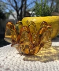VTG Murano Amber Glass Candy Dish Bowl 8 Finger Crimped Pinched Edge MCM 3" EUC