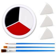 3 Colors Face & Body Paint [Black, White, Red] + 3pc Sponge & Brush, Set 01 
